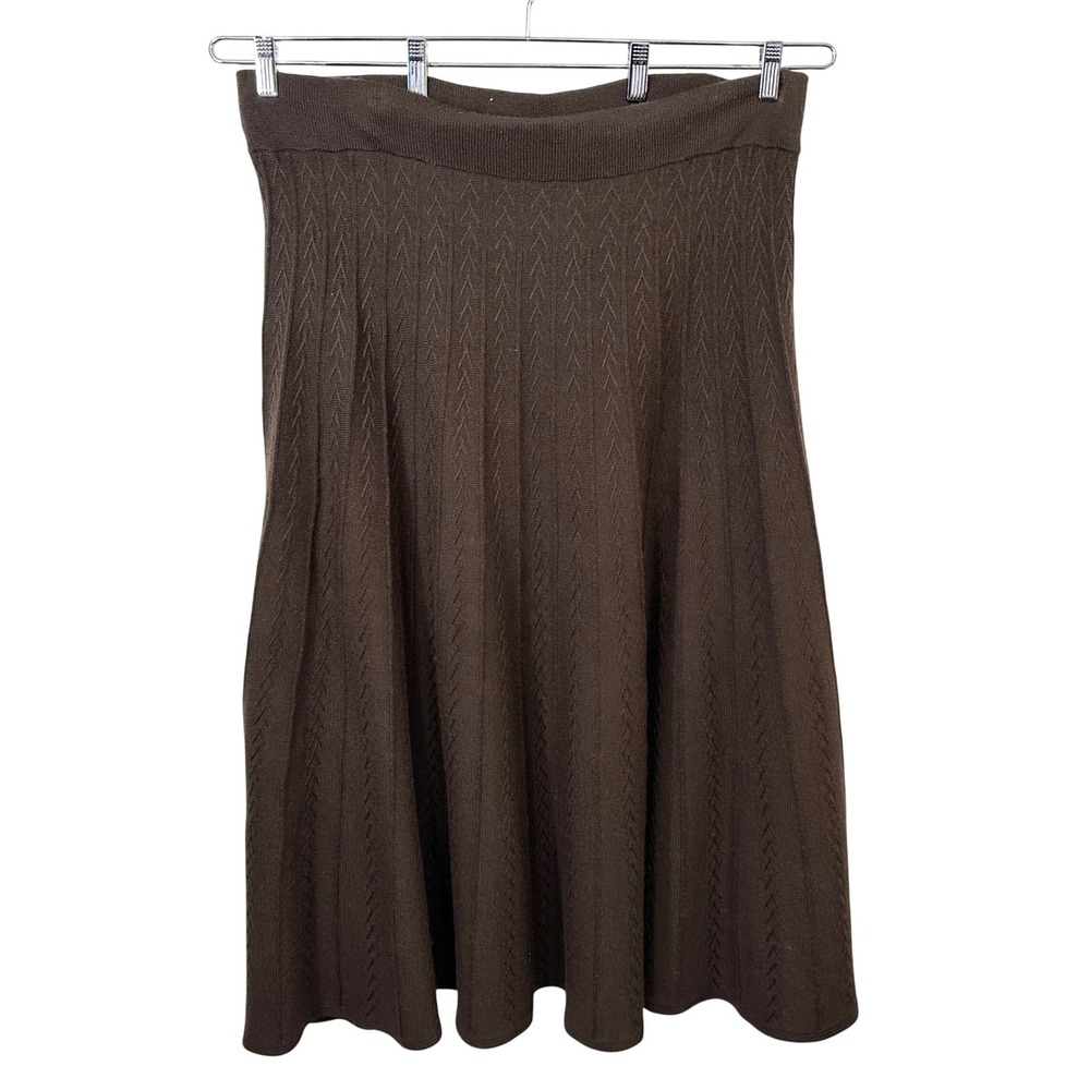 Dialogue Plus Sz 2X Midi Skirt Heavy Knit Wool Brown Fall Academia Cottagecore A